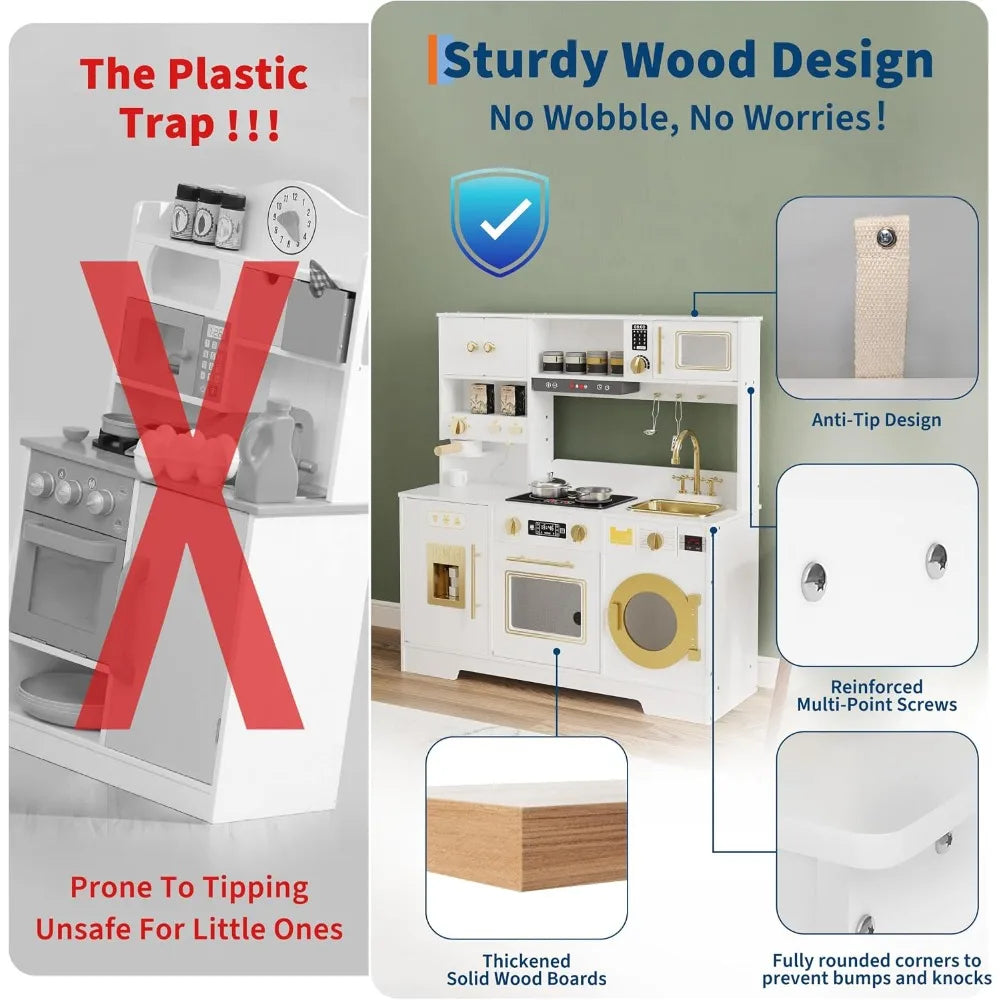 Wooden Play Kitchen Set — Complete Cooking Station with Accessories