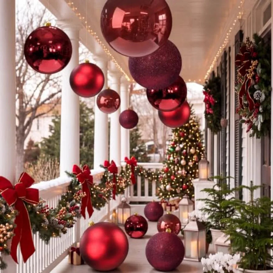 Extra Large Glass Christmas Ornaments — Wine Red Glossy Tree Decor