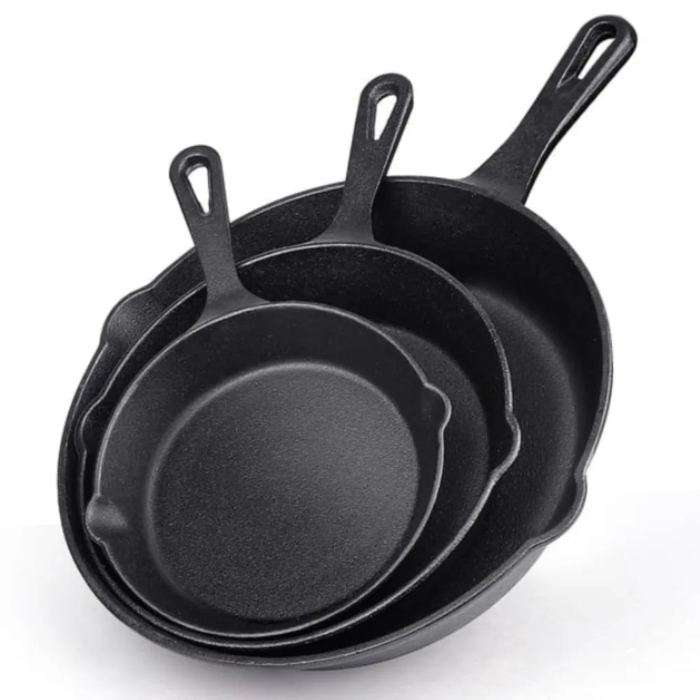 NOVELTY MOON Cast Iron Skillet Set — 3-Piece Pre-Seasoned Cookware