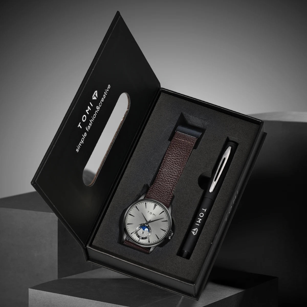 TOMI Men's Luxury Watch and Pen Gift Set — Business Quartz Watch with Case