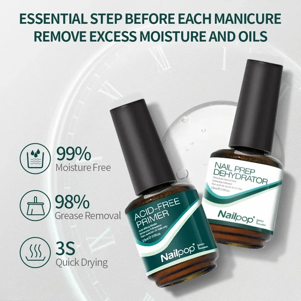 Nailpop Nail Dehydrator and Acid-Free Primer — Professional Prep Kit for Long-Lasting Manicures