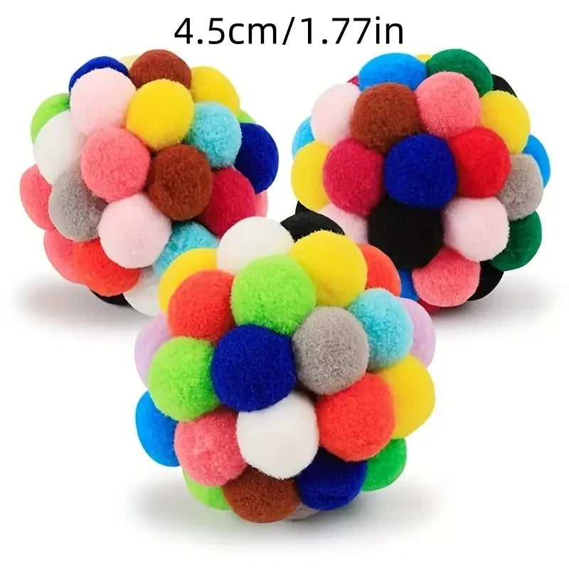 Colorful Cat Toy Ball Set — Interactive Plush and Bell Toys for Pets