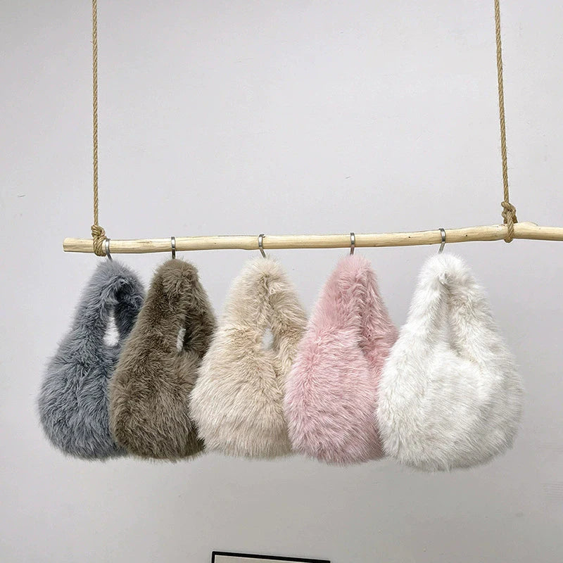 Faux Fur Hobo Shoulder Bag — Soft Plush Handbag for Women