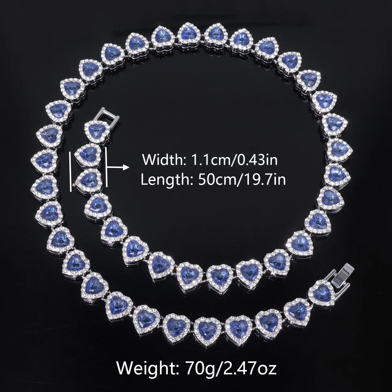 Hip Hop Rhinestone Heart Jewelry Set — Tennis Chain Necklace and Bracelet