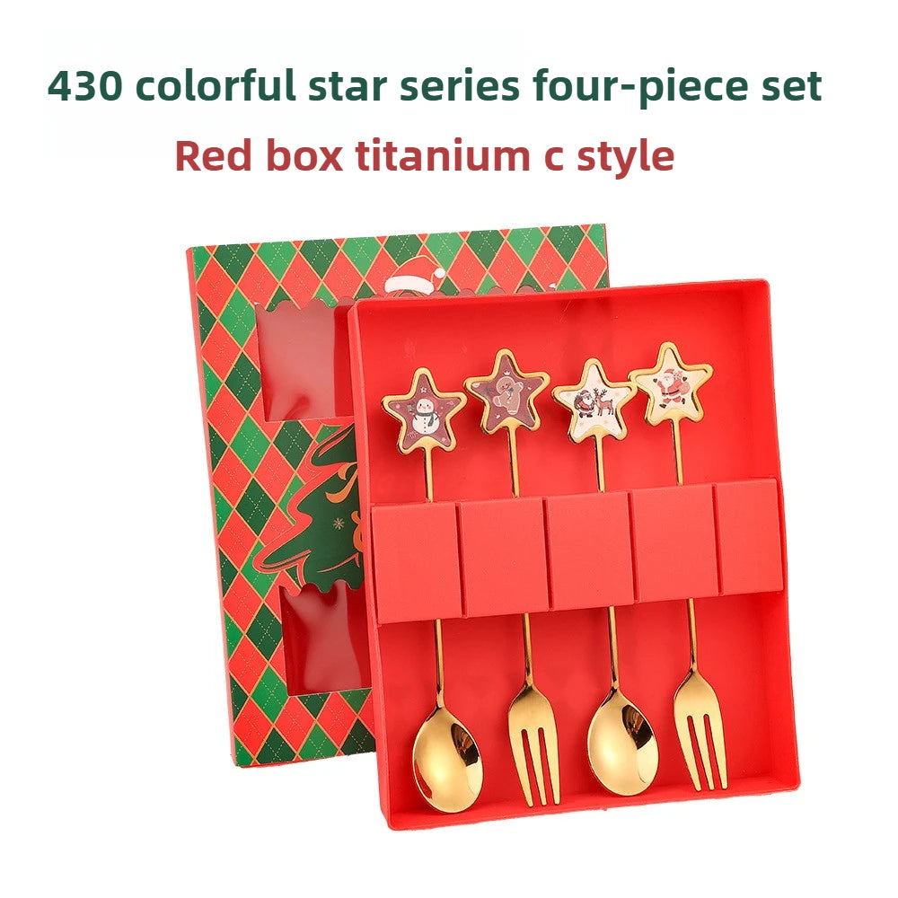 Christmas Themed Stainless Steel Cutlery Set — Decorative Santa Spoon and Fork