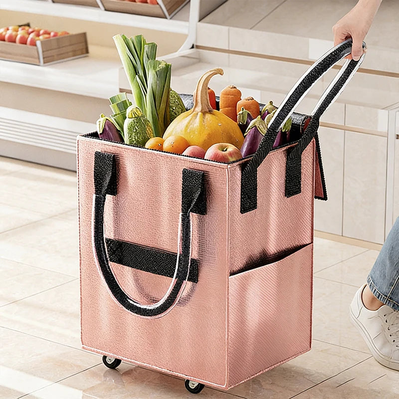 Rolling Grocery Shopping Bag — Foldable Reusable Tote with Wheels