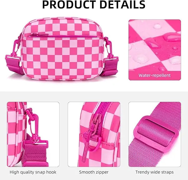 Checkered Crossbody Bag — Trendy Messenger Purse with Wide Strap