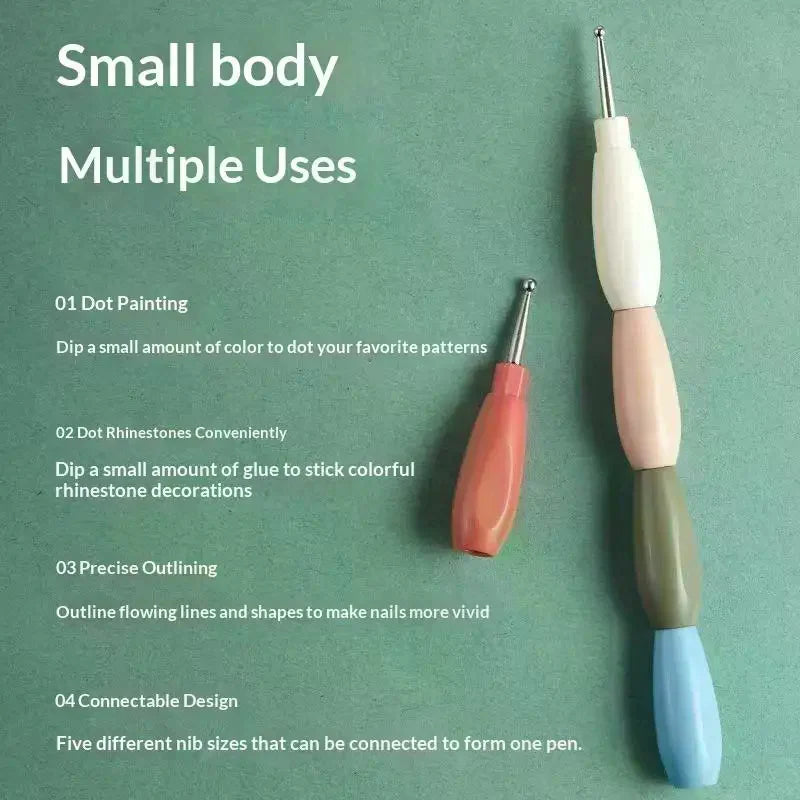 Nail Art Dotting Pen Kit — 5-Piece Interlocking DIY Craft Tool Set