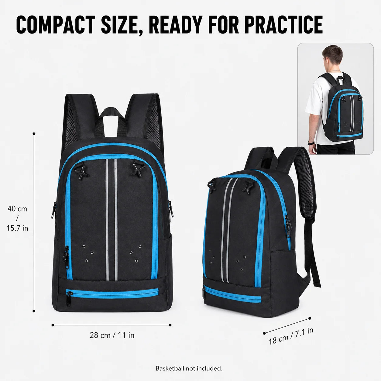 Basketball Backpack — Waterproof Sports Bag with Stowable Ball Holder