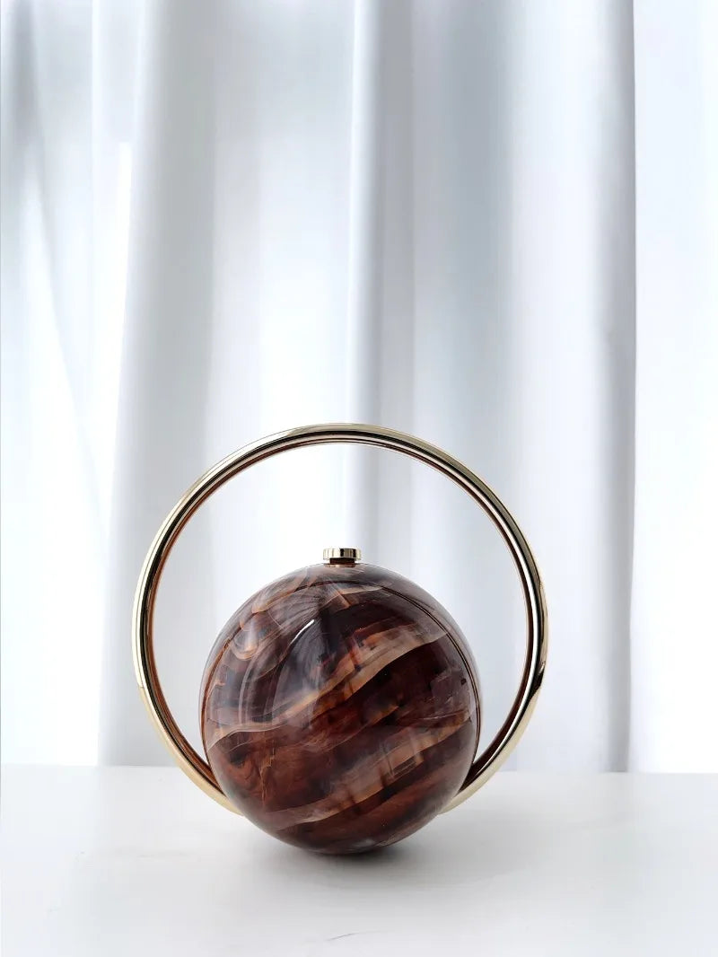 miflame Elegant Spherical Evening Clutch — Marble Texture Handbag with Electroplated Handle