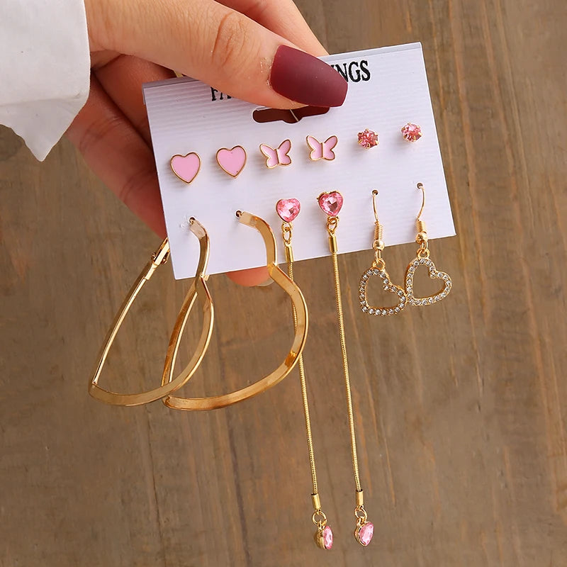 Vintage Geometric Pearl Earrings Set — Gold Tone Dangle & Stud Jewelry