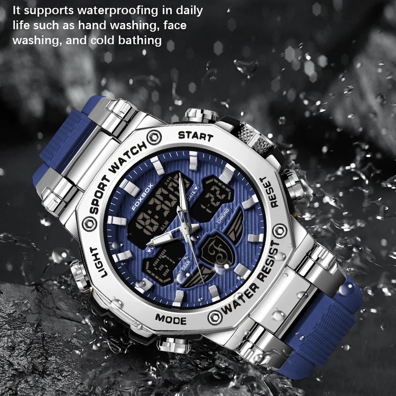 foxbox Men's Dual Display Sport Watch — Luminous Quartz Analog-Digital Timepiece