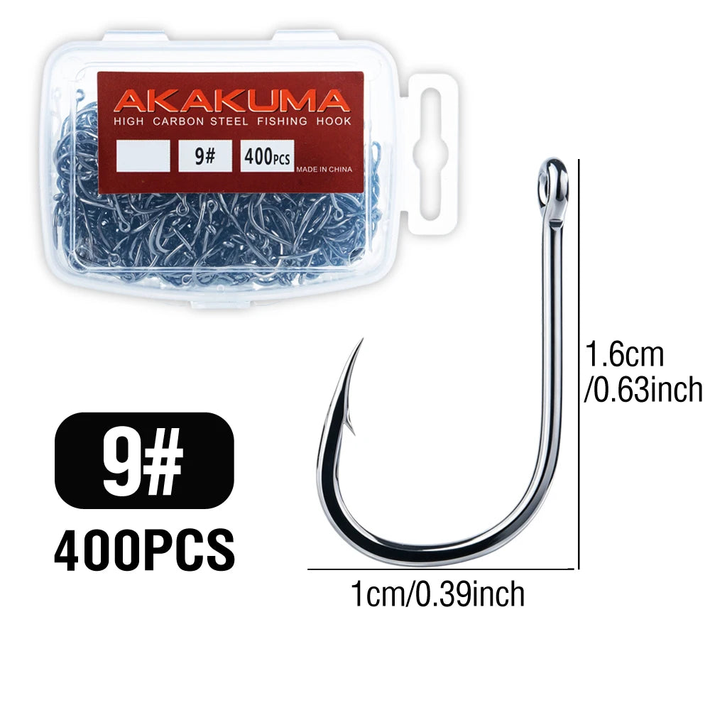 akakuma High Carbon Steel Fishing Hooks — Ultra Sharp Barbed Set, 400 Pieces