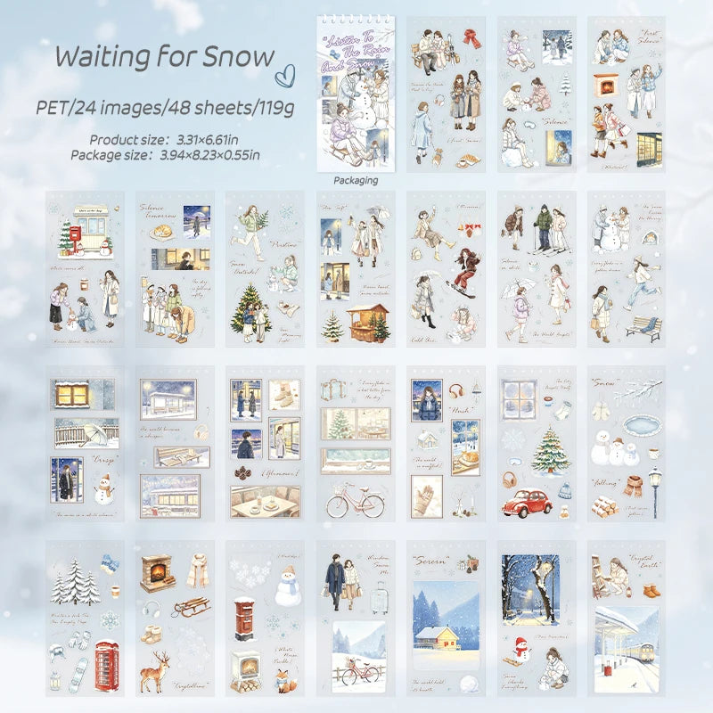 Winter Snow Scenery Sticker Sheets — 48 PET Die-Cut Decals for Scrapbooking