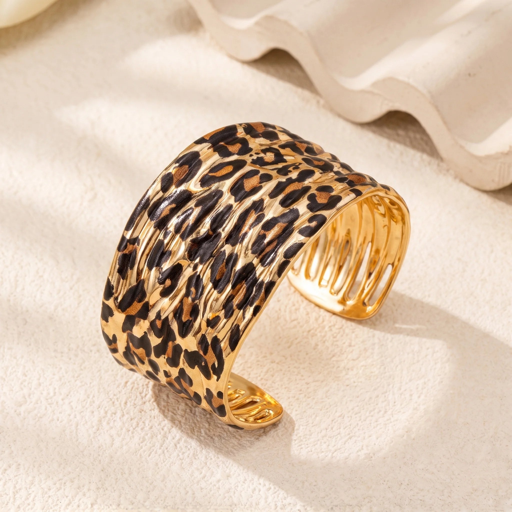 Obega Leopard Print Bangle and Ring Set — Trendy Gold Statement Jewelry