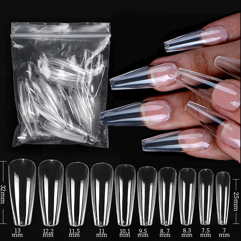 Full Cover Sculpted Clear Nail Tips — DIY Coffin Extension System