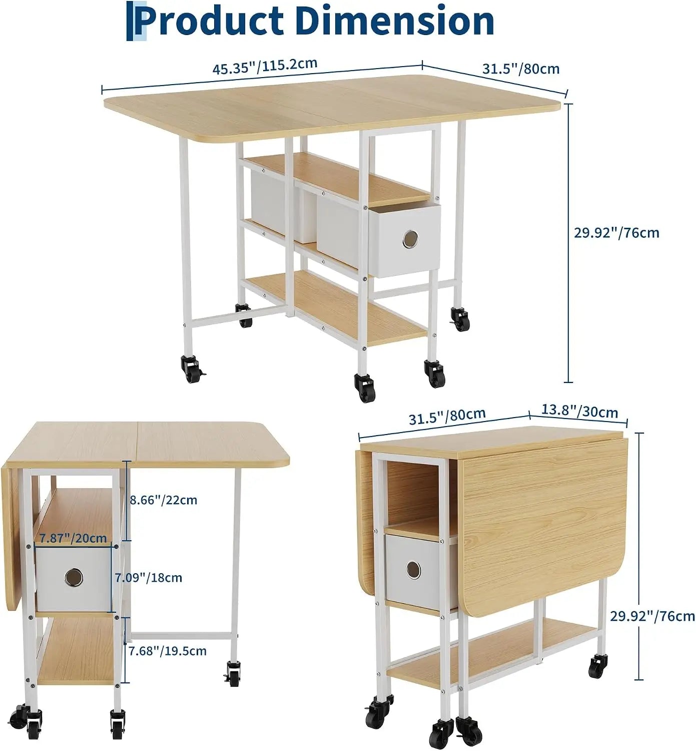 EliteZ Folding Dining Table — Mobile Drop Leaf Design with Storage