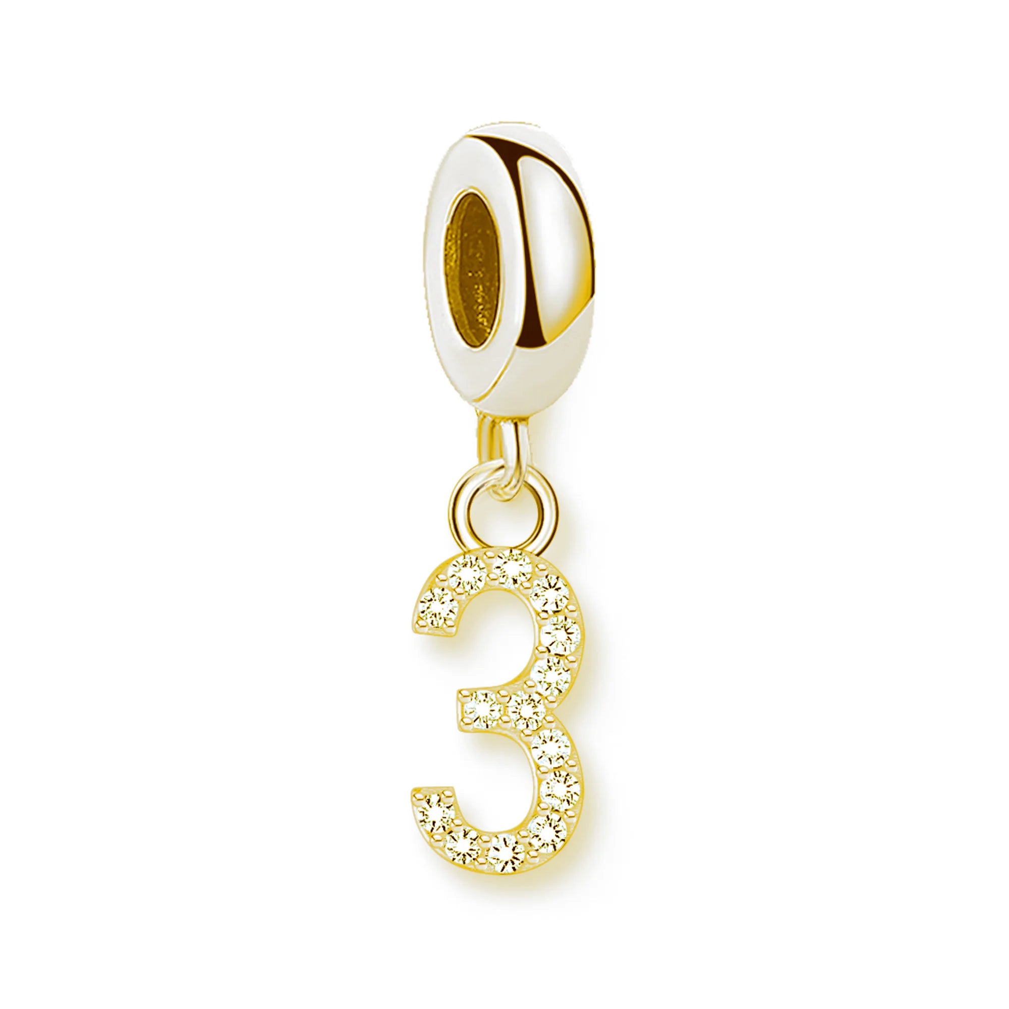 Thaddaeus Gold Plated Number Letter Charm — 925 Sterling Silver Zirconia Pendant