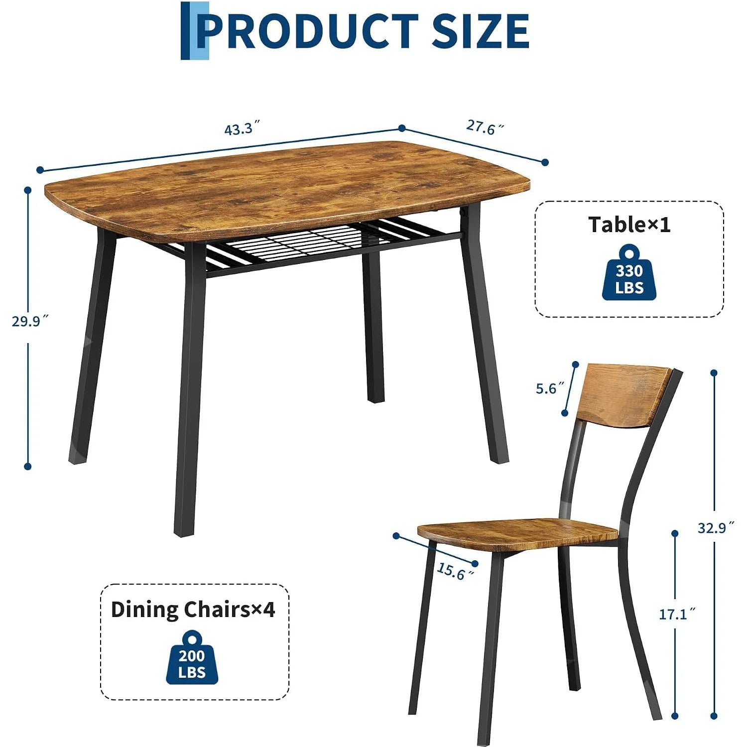 HiMISS 5 Piece Dining Table Set — Space-Saving Kitchen Set with Storage