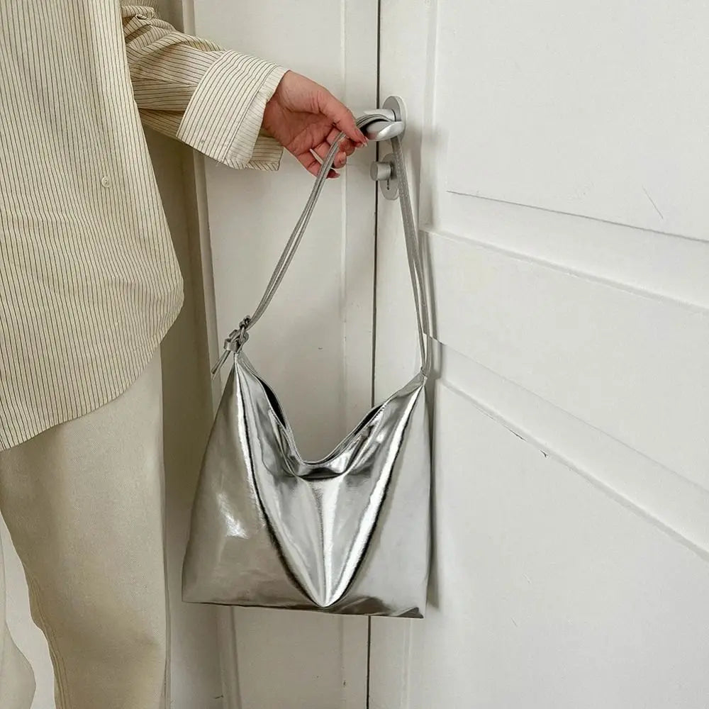 Metallic PU Leather Tote Bag — High Capacity Shoulder Bag for Women