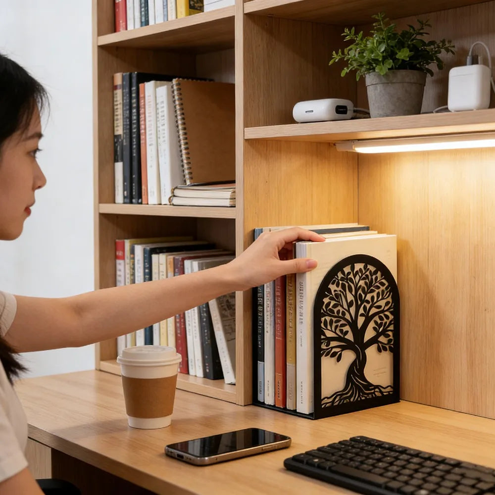 Tree of Life Metal Bookends — Decorative Desk Organizer for Office and Library