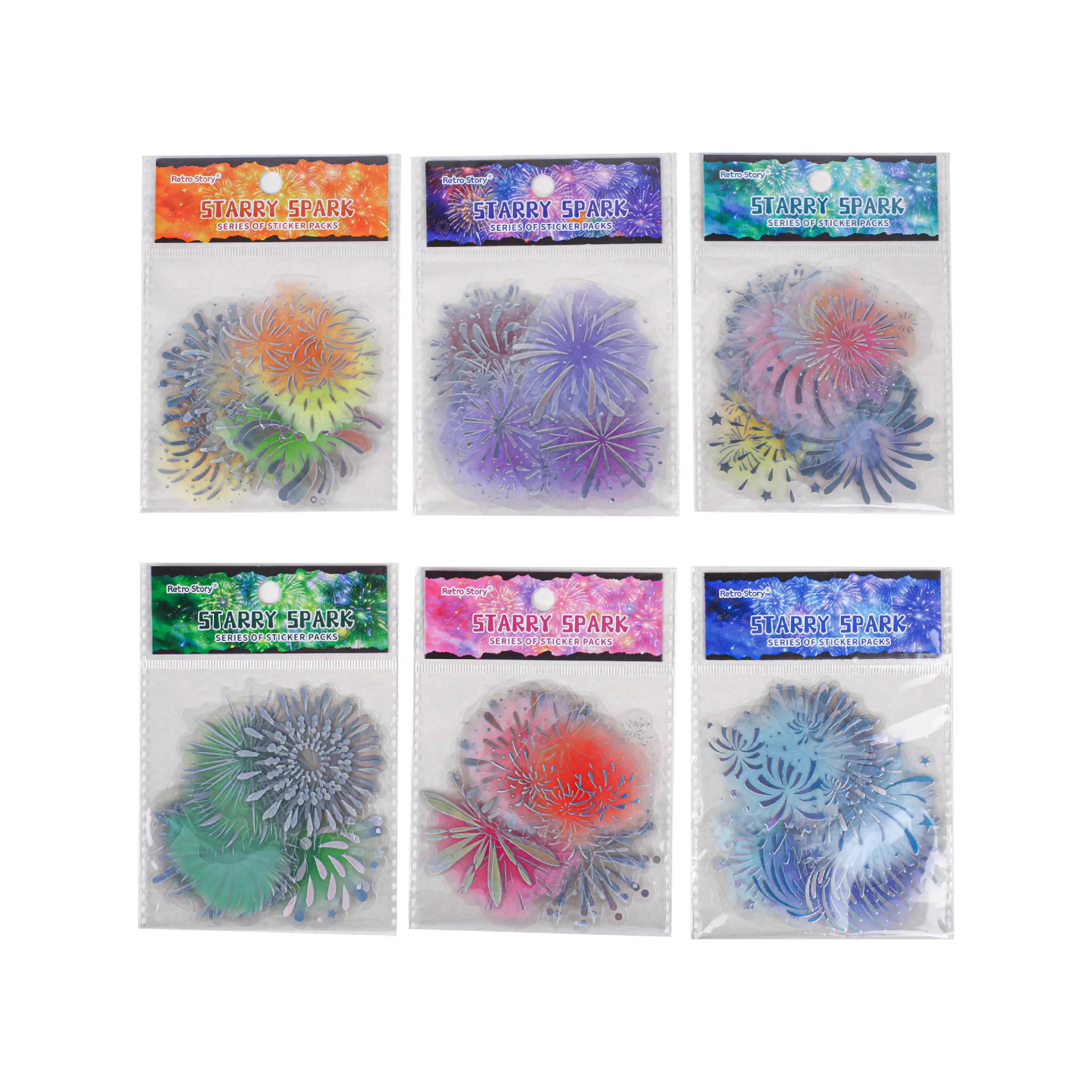 Firework Theme PET Stickers — Decorative Decals for Scrapbooking & Journals