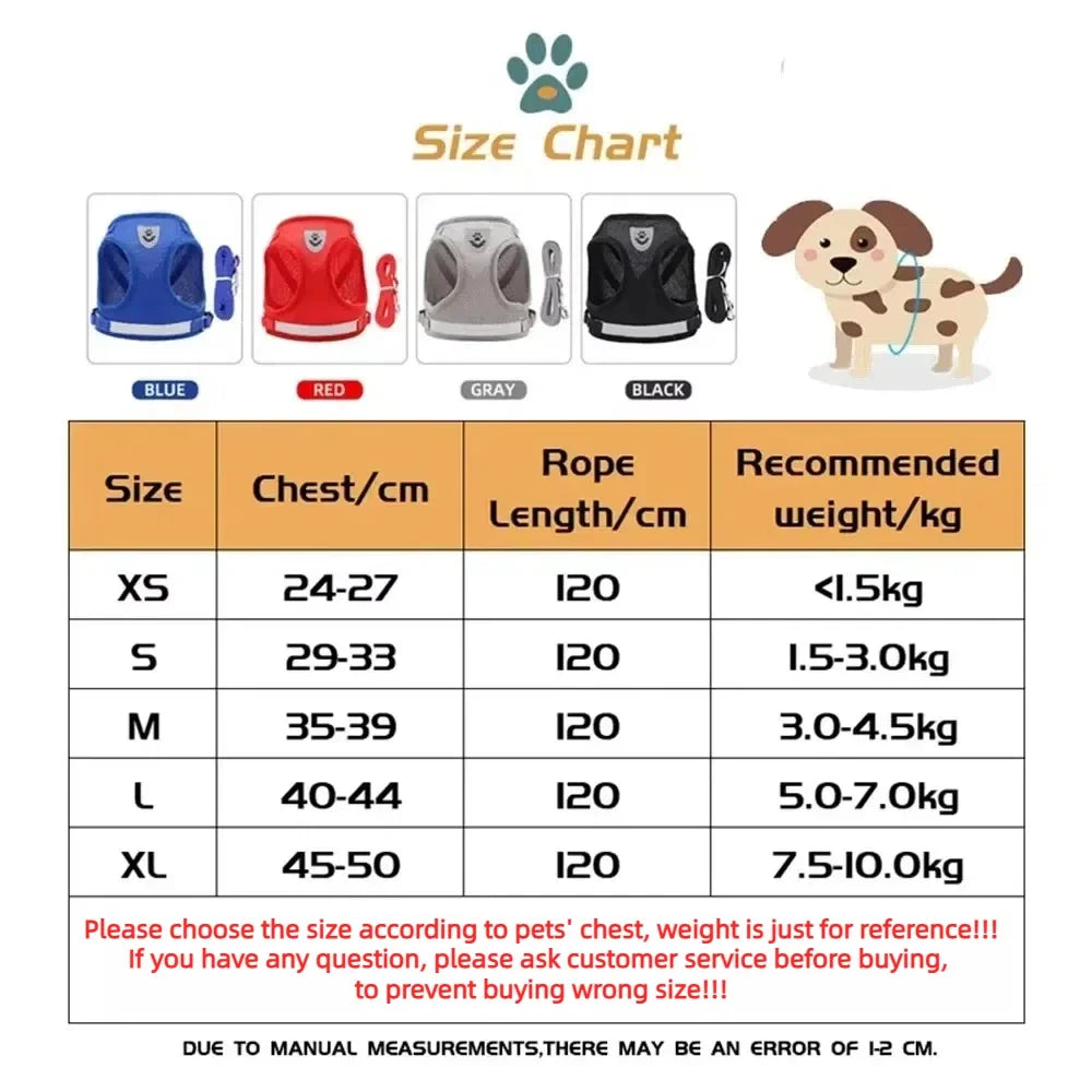 Reflective Mesh Pet Harness and Leash Set — Breathable Adjustable Vest