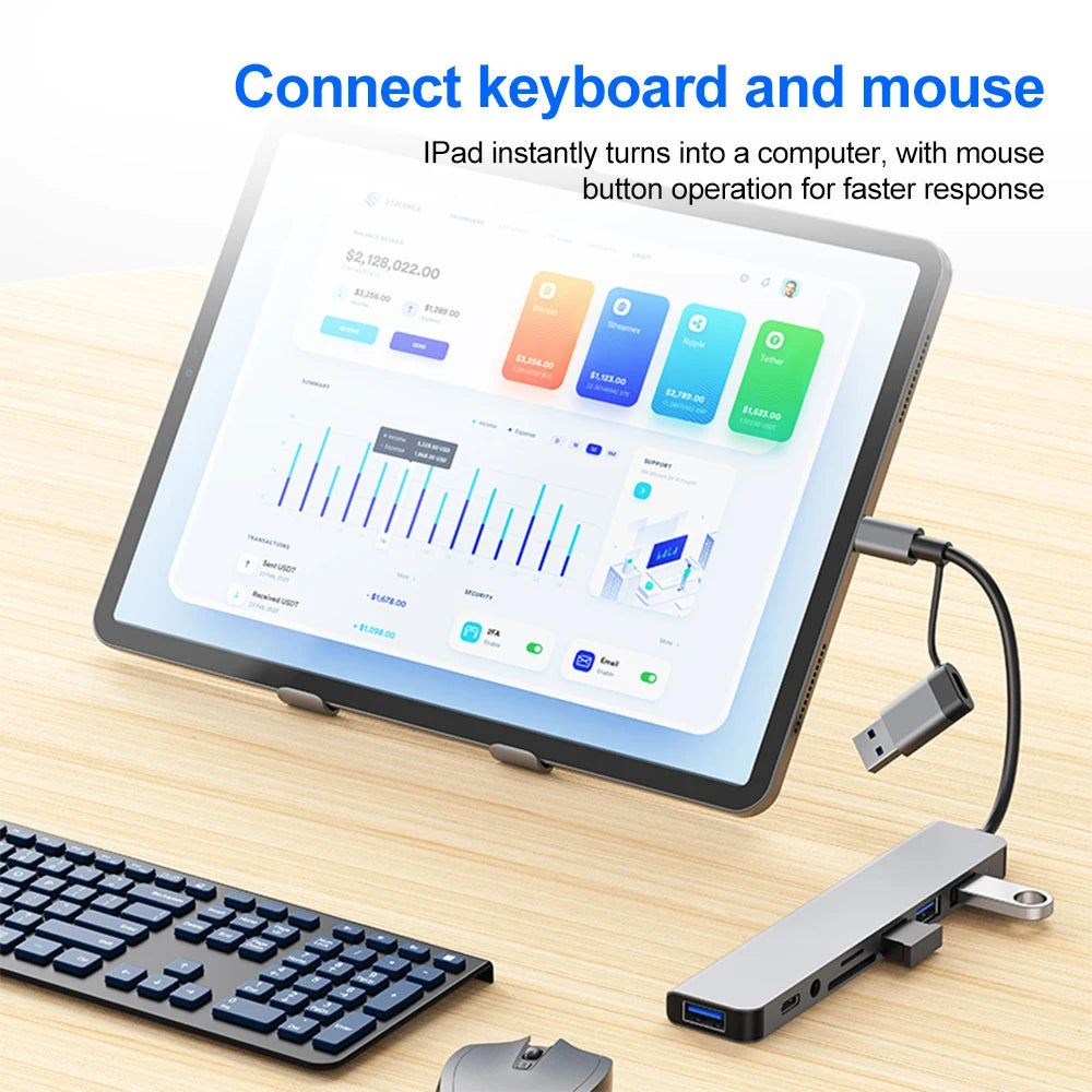 7-in-1 USB-C Hub — Aluminum Multi-Port Extender for Laptops and PCs