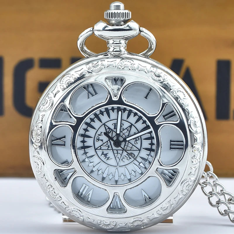 Wecin Retro Steampunk Pocket Watch — Hollow Flower Quartz Necklace Pendant
