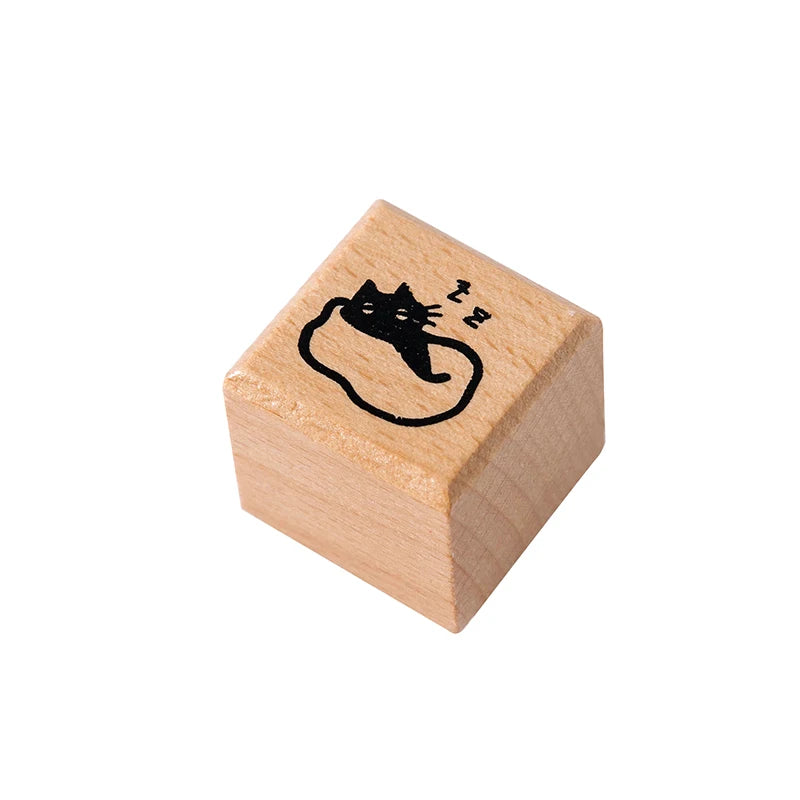 Black Cat Wooden Rubber Stamp — Retro Decorative Seal for Scrapbooking