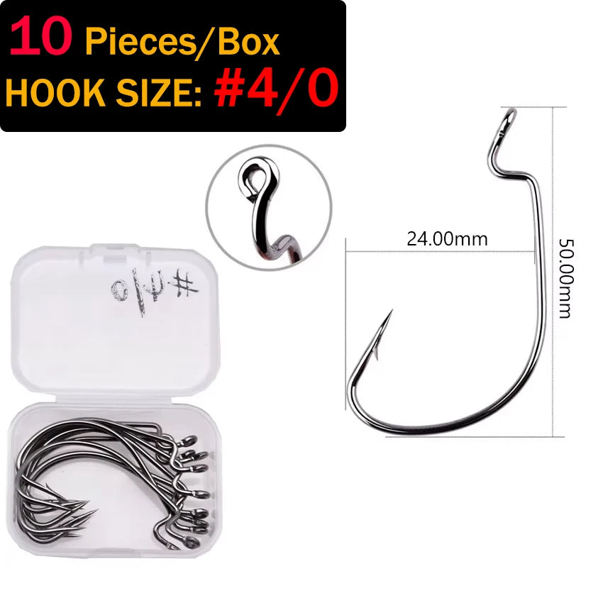 MrLurion Wide Gap Offset Fishing Hooks — High Carbon Steel Barbed Lures