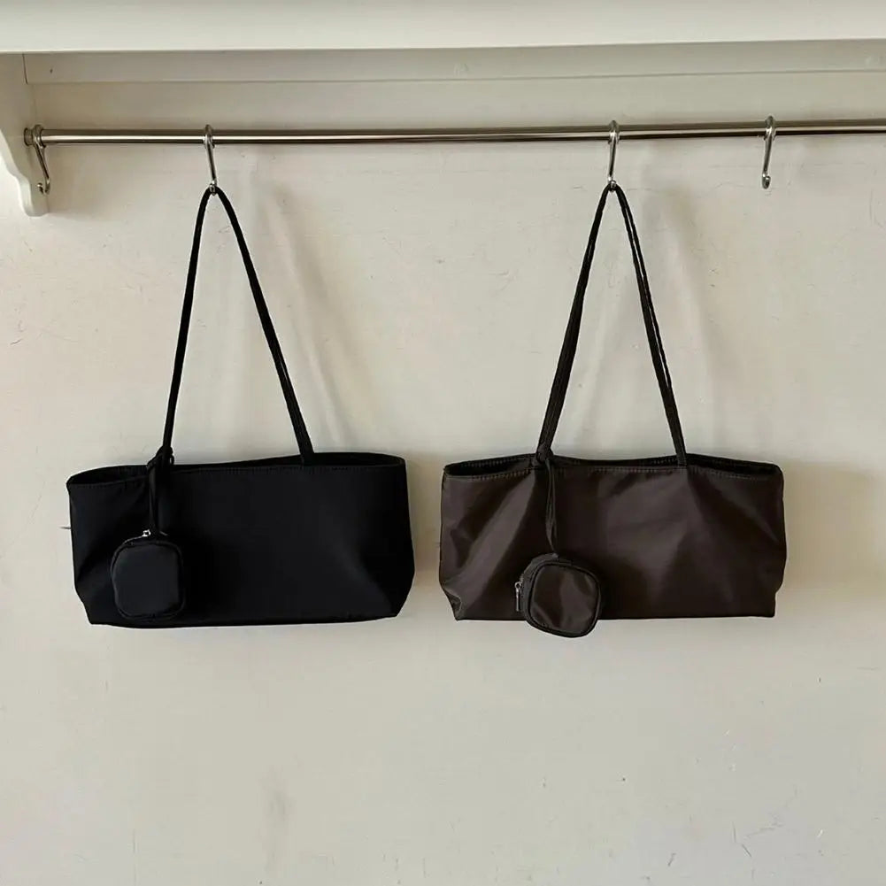 Large Capacity Nylon Canvas Tote Bag — Lightweight Shoulder Bag with Pouch