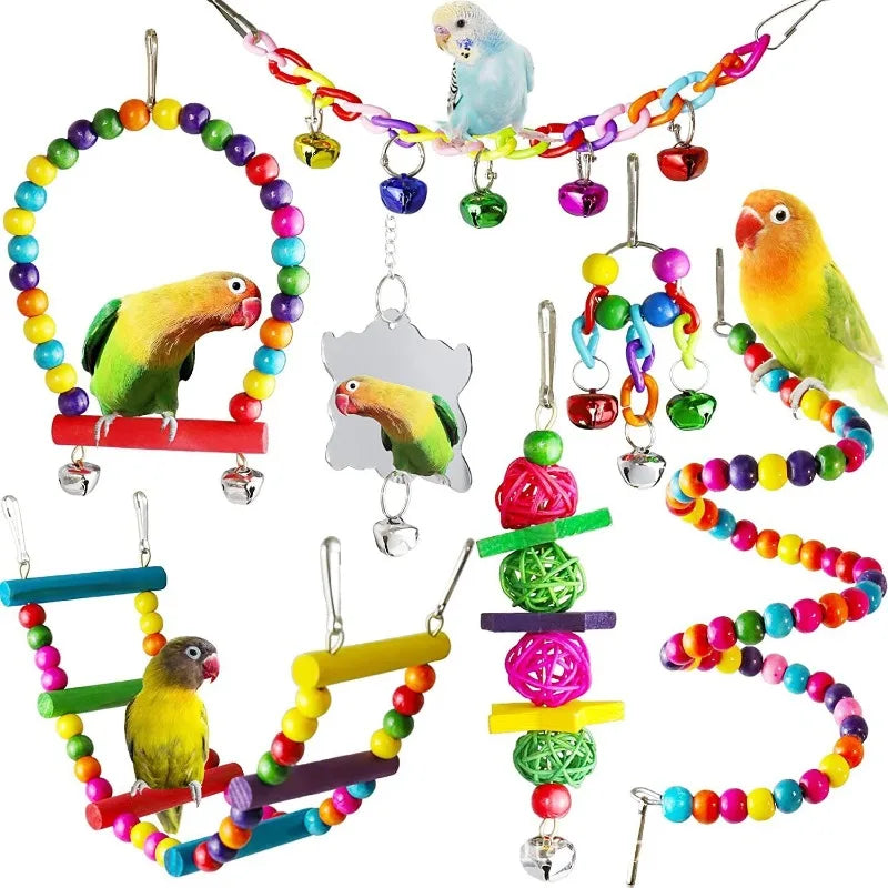 DKSTINYE Parrot Toy Set — Interactive Training Accessories for Small Birds