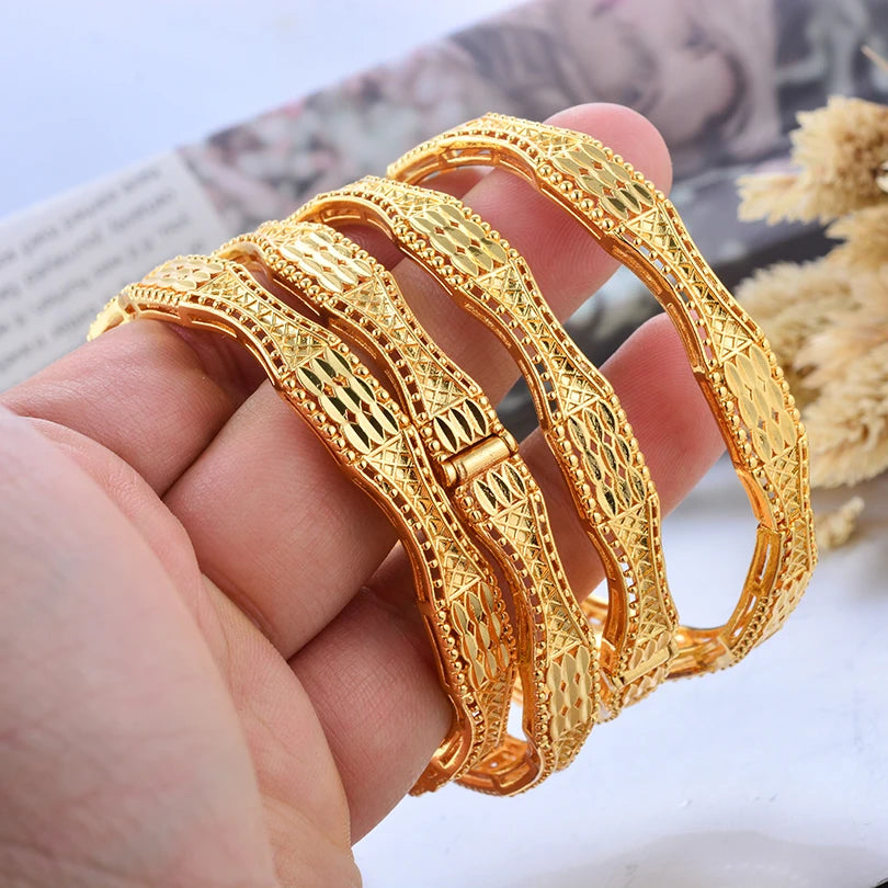 annayoyo Gold Color Bangle Set — Elegant Flower Design Jewelry for Women