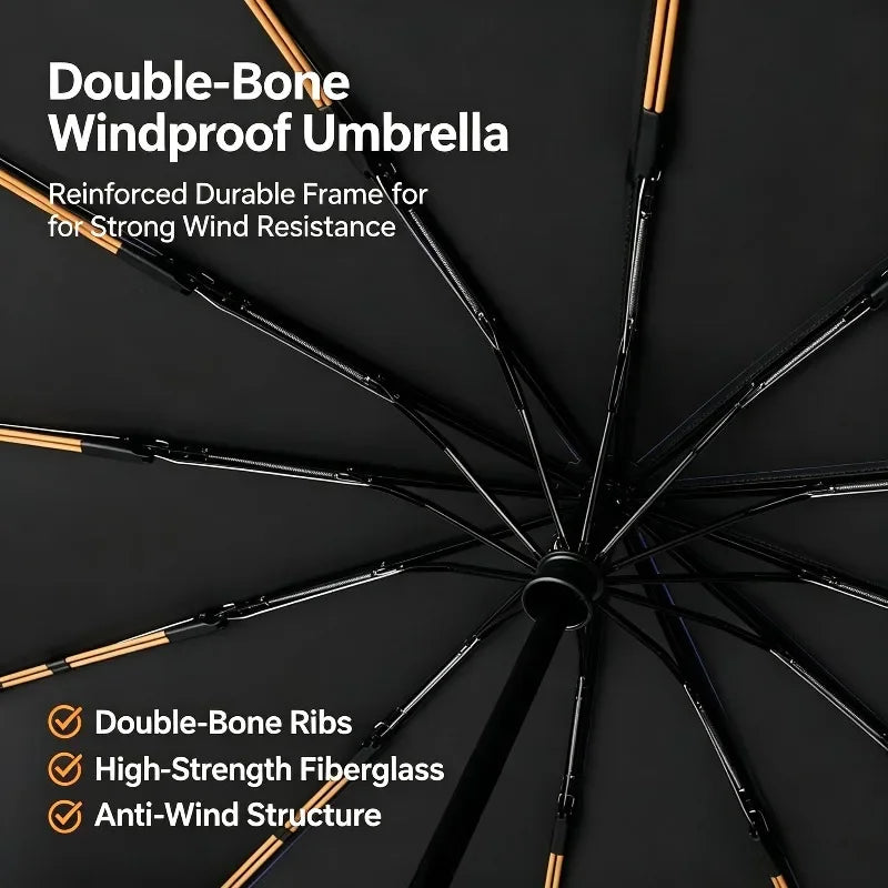 Automatic Folding Umbrella — Windproof 24-Rib Design with UV Protection