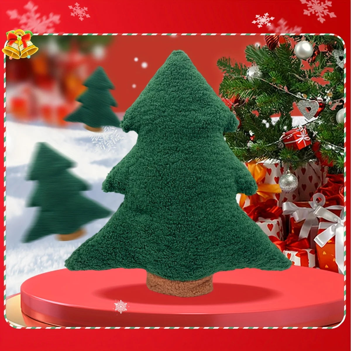 1pc Plush Christmas Tree Throw Pillow Cushion – Soft Xmas Tree Pillow Decoration for Home, Sofa and Holiday Display