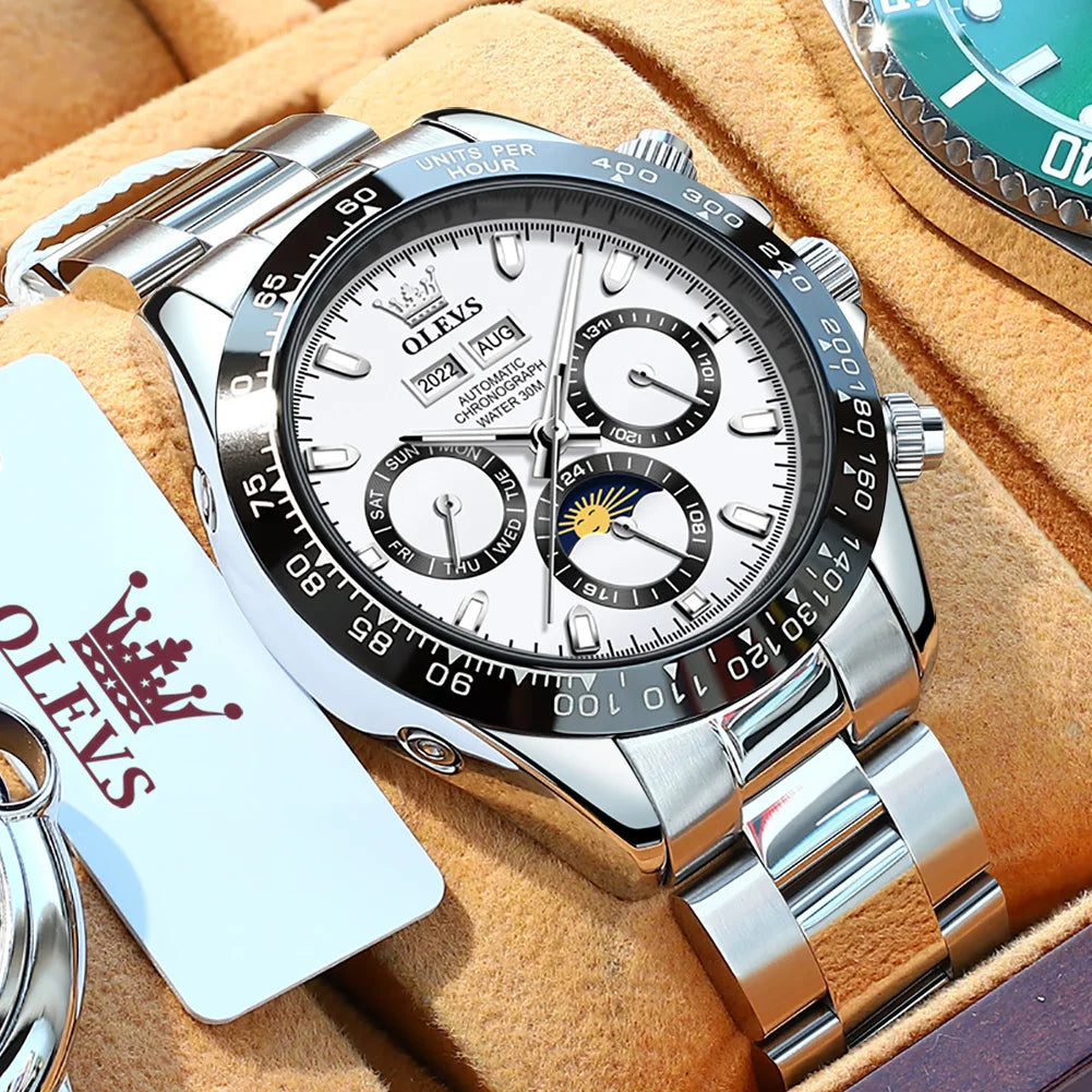 OLEVS Automatic Mechanical Watch — Luxury Moon Phase & Date Display