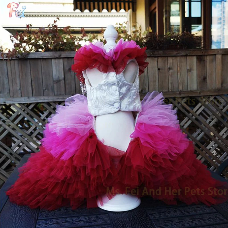 YTYIN Handmade Pet Wedding Dress — Gradient Tulle Gown for Dogs and Cats