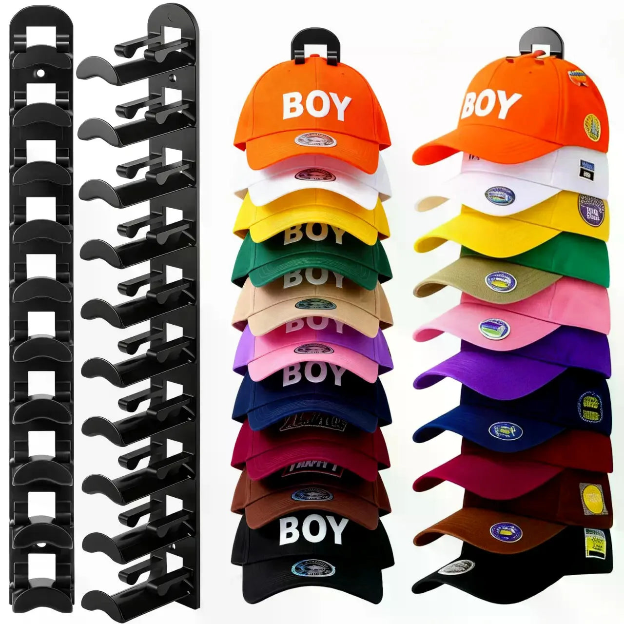 Wall-Mounted Hat Rack 2-Pack — Space-Saving Cap Organizer for Baseball Hats
