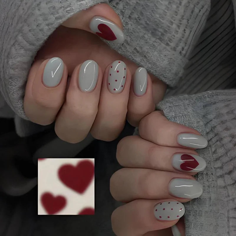 YADORNOS Black French Press On Nails — Polka Dot Short Round False Nails