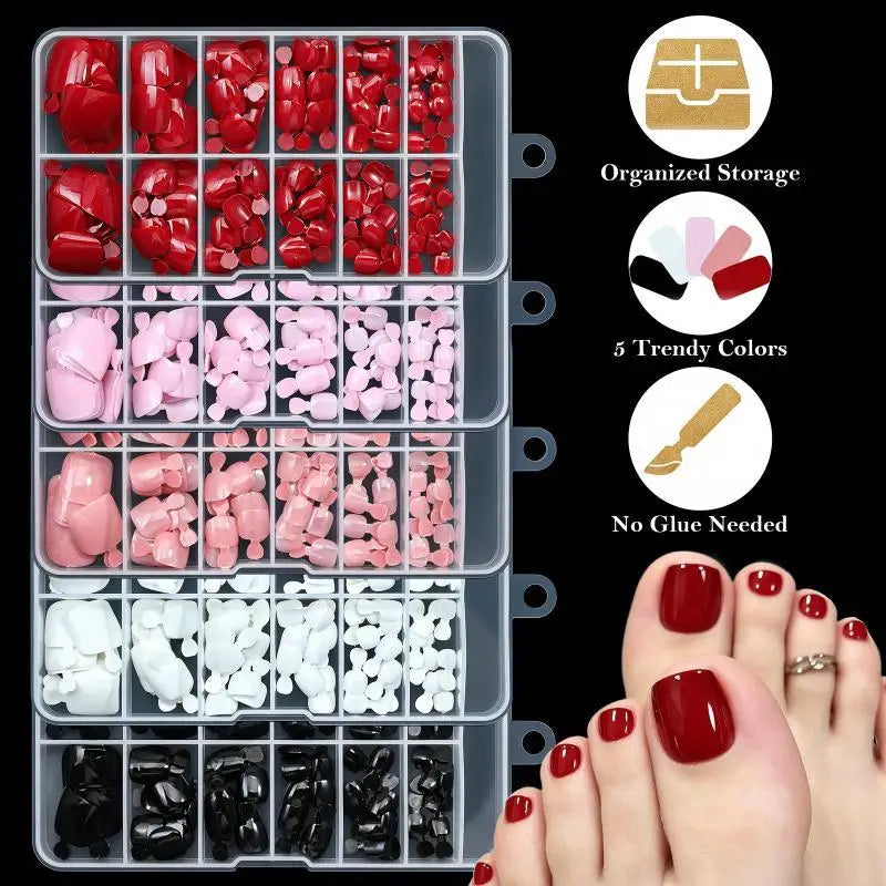 JCSYFAC Press On Toenails — 120 Piece Full Cover Set, Short Square Style