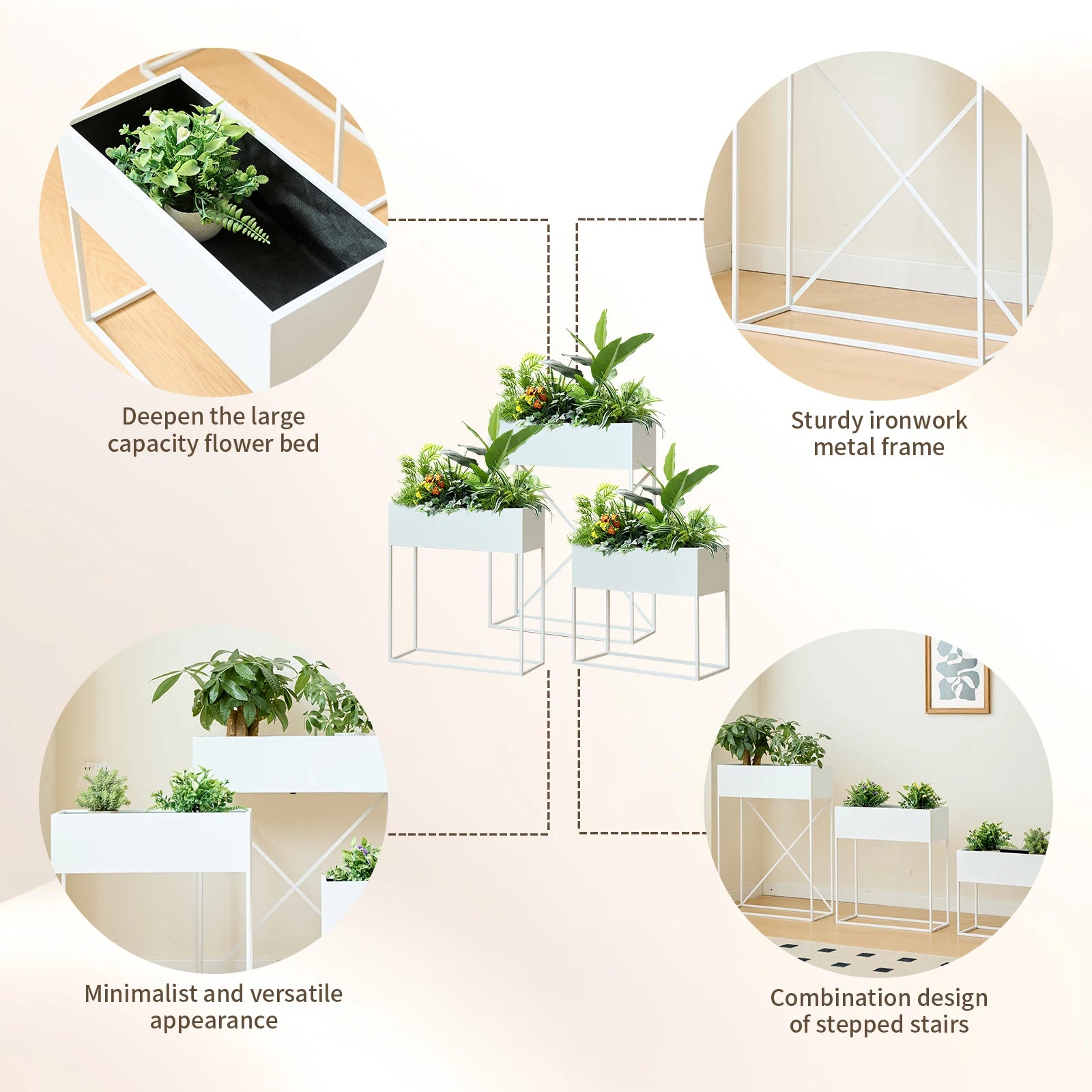3-Piece Metal Raised Garden Bed — Elevated Tiered Planter with Legs
