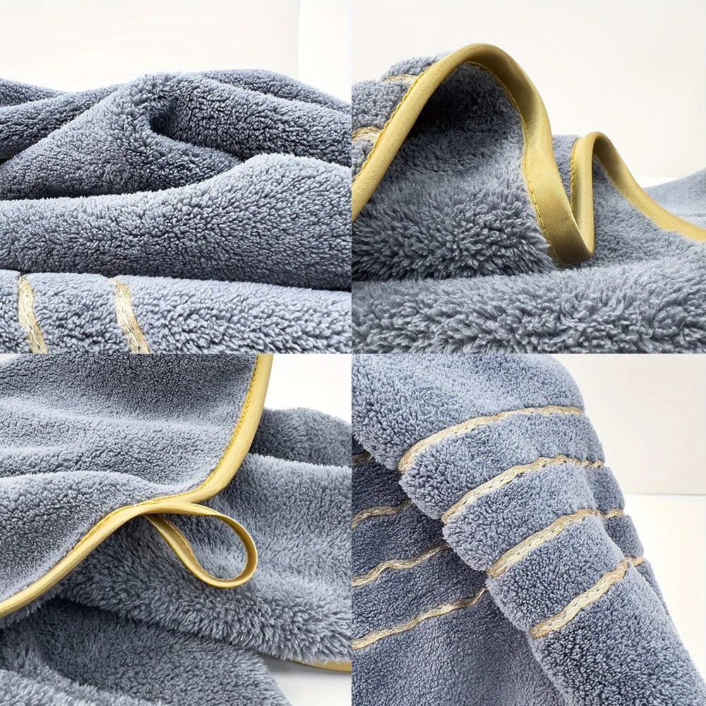 Premium Bath Towel Set — Soft Absorbent Fabric with Gold Accents