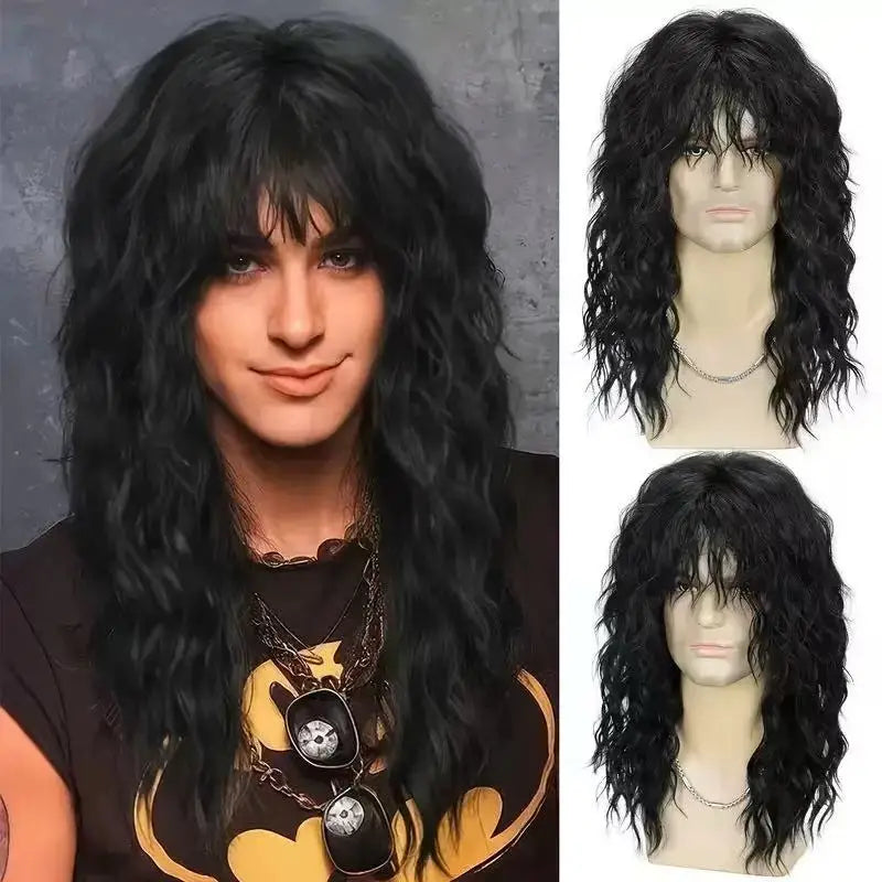 18 Inch Synthetic Wavy Wig — Black and White Long Hair for Cosplay