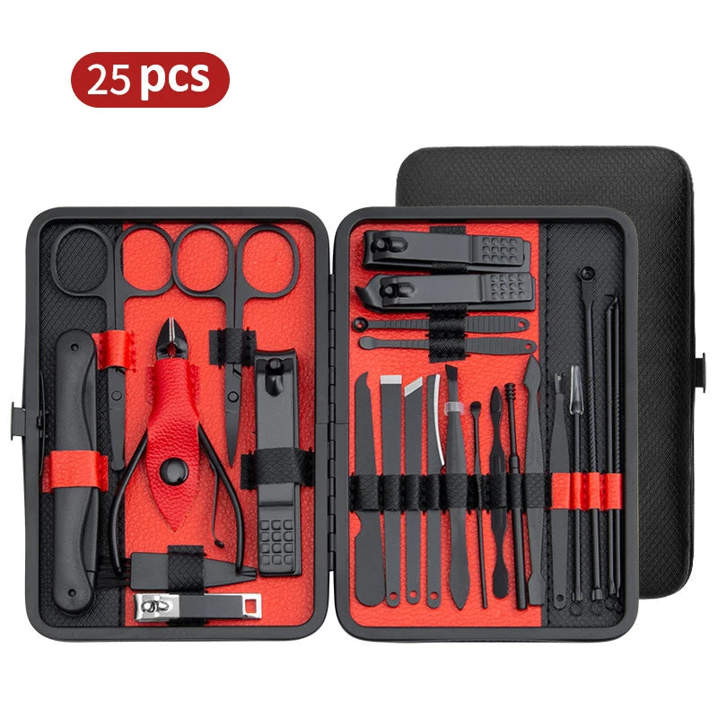 Professional Stainless Steel Manicure Set — Complete Nail Care Kit with Case