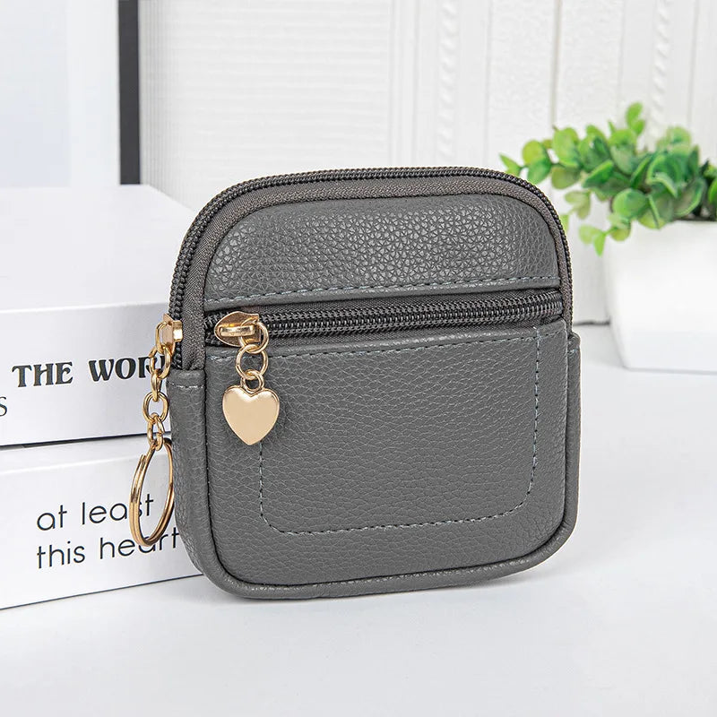 PU Leather Coin Purse — Portable Wrist Bag with Keychain Ring
