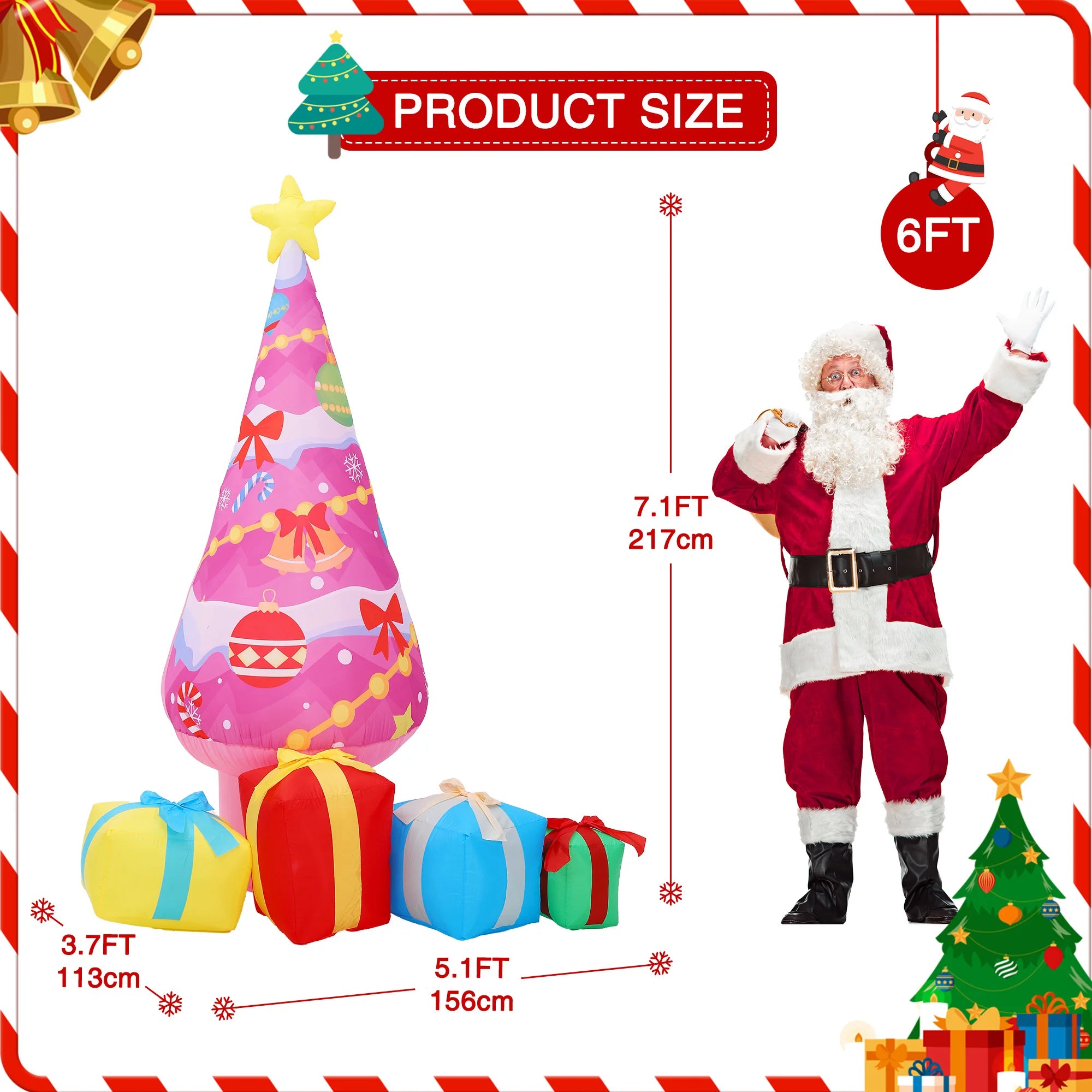 HiMISS 7.1ft Pink Inflatable Christmas Tree — Outdoor Holiday Decor with LED Lights