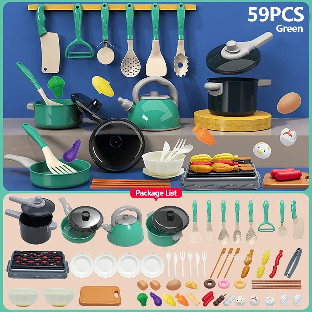 Kids Kitchen Cooking Toy Set — Realistic Pretend Play Food & Utensils