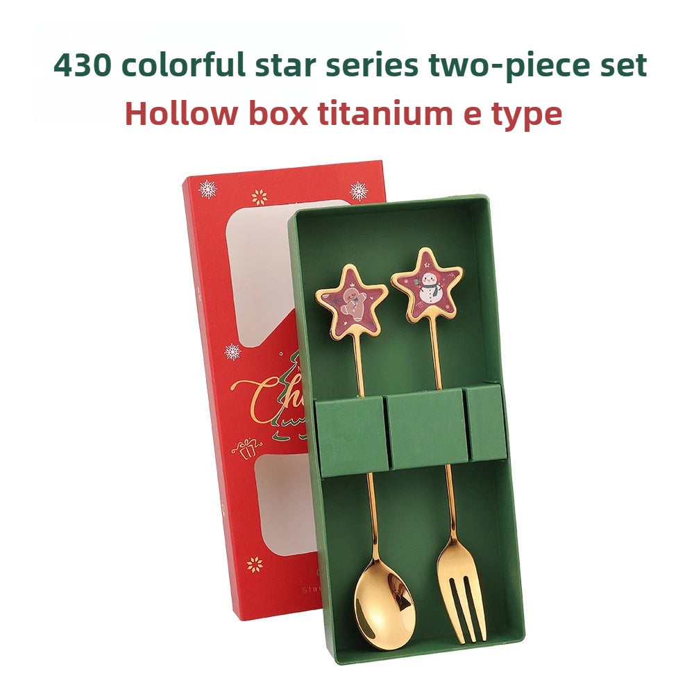 Christmas Themed Stainless Steel Cutlery Set — Decorative Santa Spoon and Fork