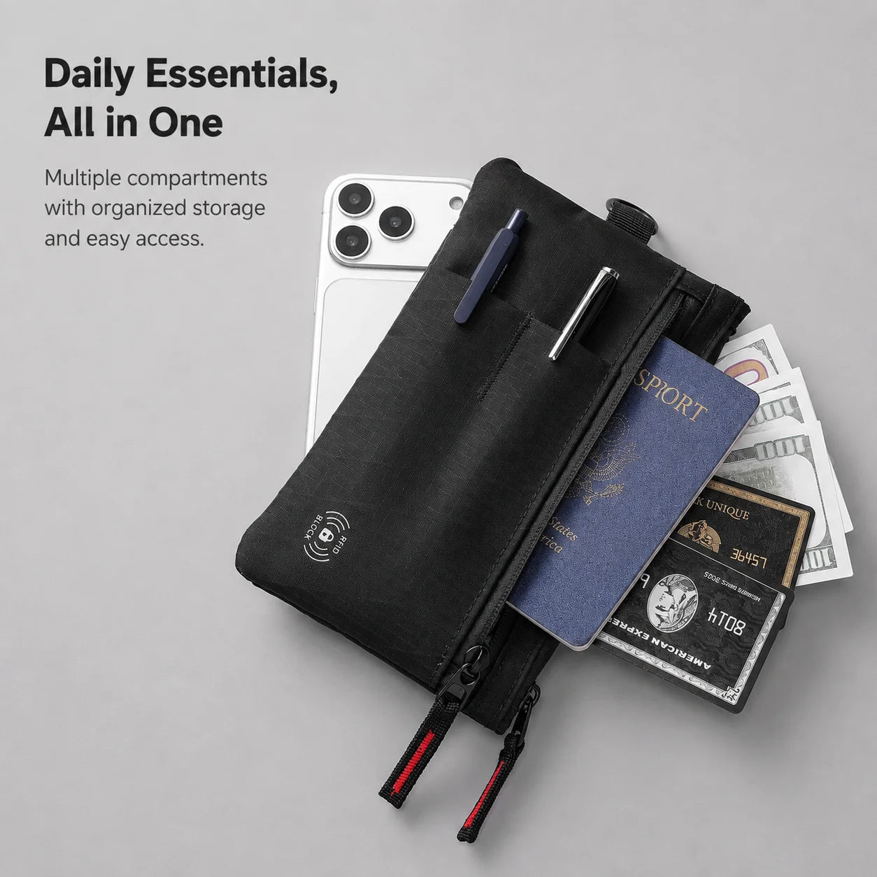RFID Blocking Travel Wallet — Unisex Wrist Organizer & Clutch Bag